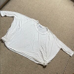 Forever 21 White fish net Ribbed Tie Front Blouse
